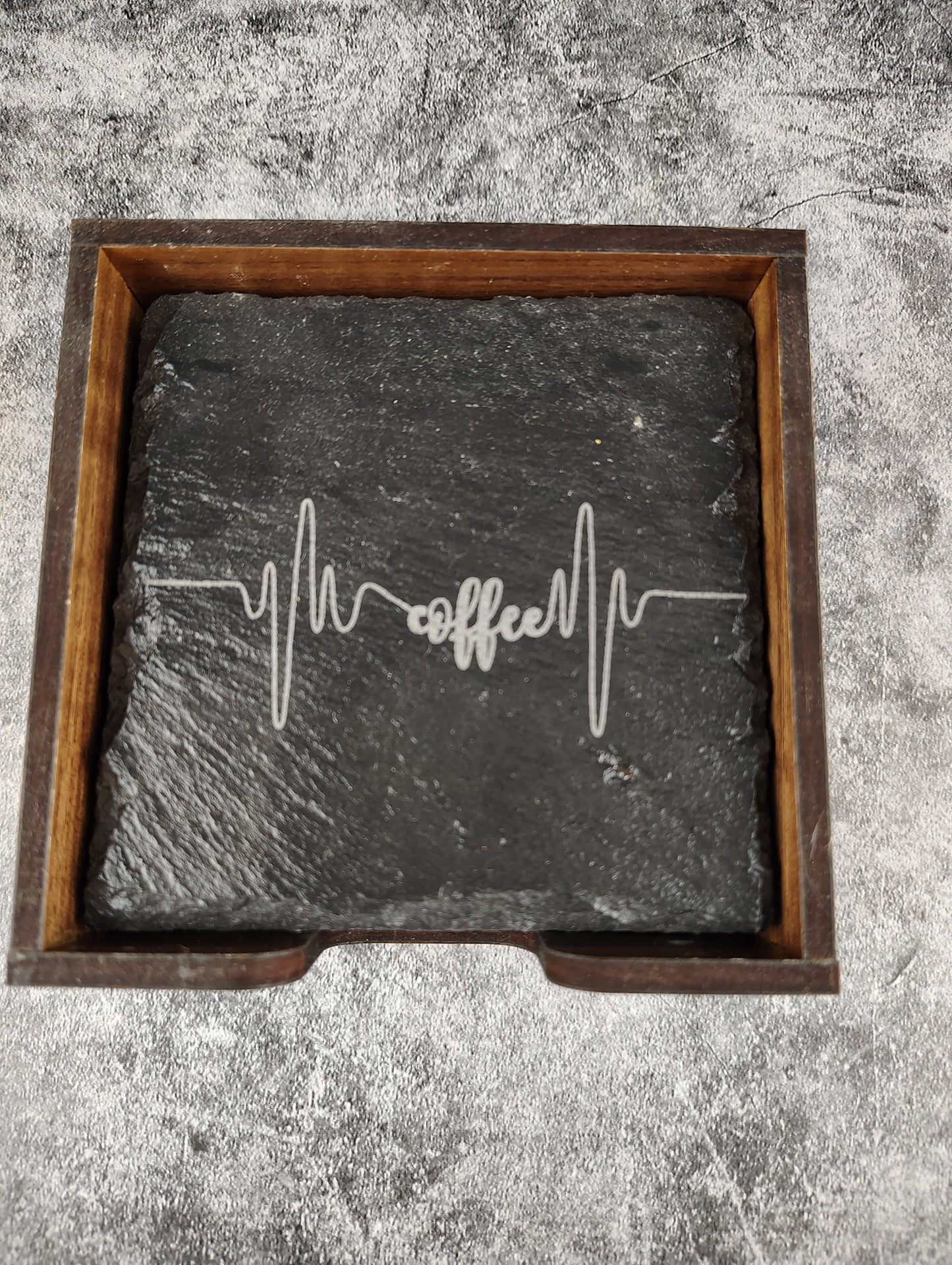 Coasters Set, Coffee Themed, Slate and Wood
