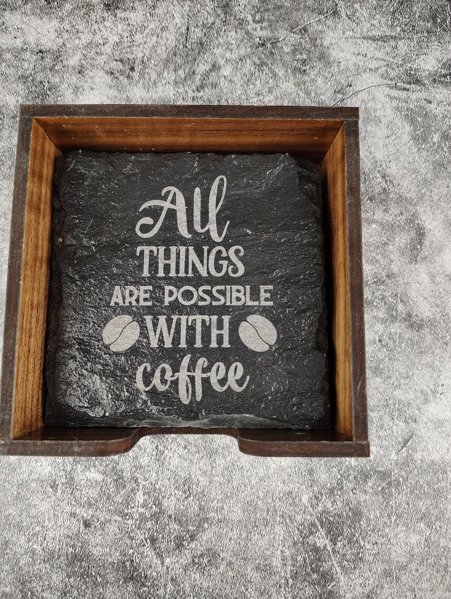 Coasters Set, Coffee Themed, Slate and Wood
