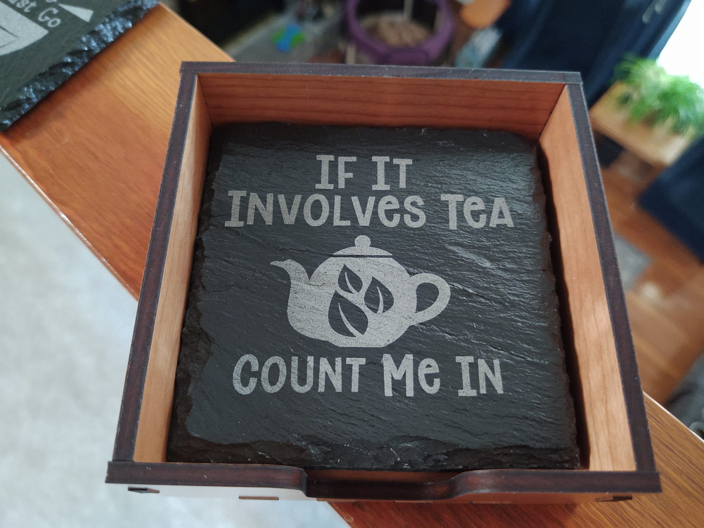 Tea Themed Slate Coaster Set