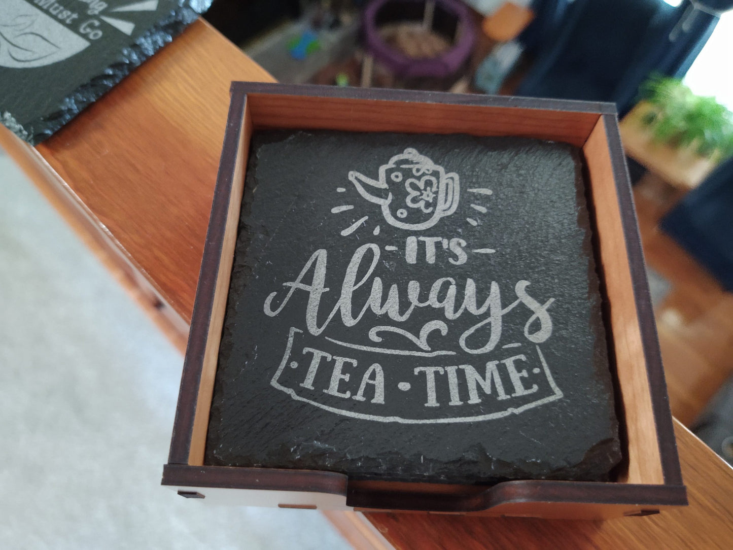 Tea Themed Slate Coaster Set