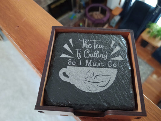 Tea Themed Slate Coaster Set